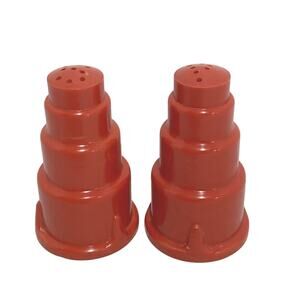 Vintage Red Plastic Salt & Pepper Shakers Set Atomic Age Rockets 1950's kitchen